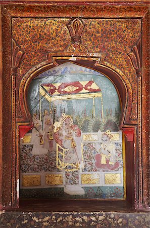 Anciennes peintures murales dans Chhatra Mahal, le Palais de Bundi, Bundi, Rajasthan, Inde, Asie Photographie de stock - Rights-Managed, Code: 841-05785344