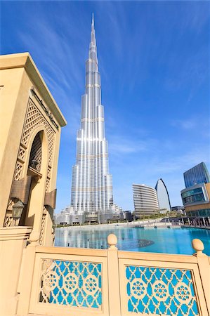 dubai skylines - Burj Khalifa, the tallest man made structure in the world at 828 metres, and Dubai Mall, Downtown Dubai, Dubai, United Arab Emirates, Middle East Stock Photo - Rights-Managed, Code: 841-05785690