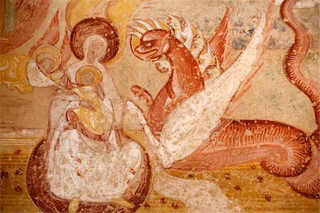 painting mural - Western porch painting of the Apocalypse, Abbey Church of Saint-Savin sur Gartempe, UNESCO World Heritage Site, St.-Savin, Vienne, Poitou-Charentes, France, Europe Stock Photo - Rights-Managed, Code: 841-05786012