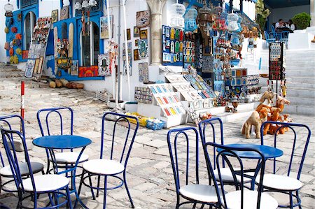 Cafe and souvenir shop, Sidi Bou Said, Tunisia, North Africa, Africa Stock Photo - Rights-Managed, Code: 841-05786044