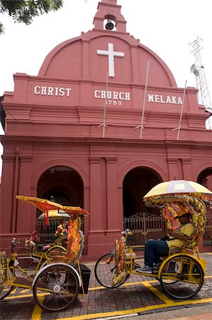 Christ Church and trishaws, Malacca (Melaka), Malaysia, Southeast Asia, Asia Stock Photo - Rights-Managed, Code: 841-05781236
