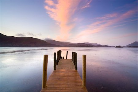 sunset lake district - Jetty and Derwentwater at sunset, near Keswick, Lake District National Park, Cumbria, England, United Kingdom, Europe Stock Photo - Rights-Managed, Code: 841-05781277