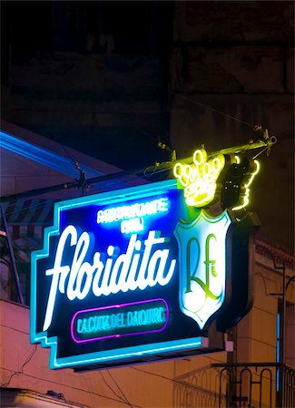 ernest hemmingway cuba photos - Illuminated sign outside Bar El Floridita, a favourite drinking spot for the late author Ernest Hemingway, Havana, Cuba, West Indies, Central America Stock Photo - Rights-Managed, Code: 841-05781368