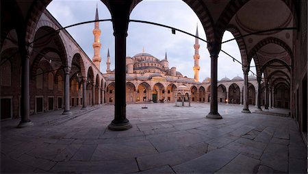 sultanahmet mosque - Inner courtyard of the Blue Mosque, built in Sultan Ahmet I in 1609, designed by architect Mehmet Aga, Istanbul, Turkey, Europe Stock Photo - Rights-Managed, Code: 841-05781564