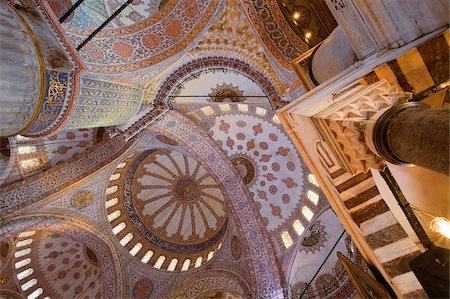 fancy - L'intérieur de la mosquée bleue construit par le Sultan Ahmet ier en 1609, conçu par l'architecte Mehmet Aga, Istanbul, Turquie, Europe Photographie de stock - Rights-Managed, Code: 841-05781562