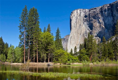 sierra nevada - El Capitan, a 3000 feet granite monolith, with the Merced River flowing through the flooded meadows of Yosemite Valley, Yosemite National Park, UNESCO World Heritage Site, Sierra Nevada, California, United States of America, North America Stock Photo - Rights-Managed, Code: 841-05782437