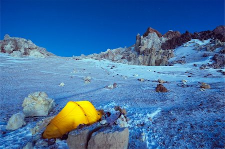 Illuminated tent at White Rocks campsite, Piedras Blancas, 6200m, Aconcagua 6962m, highest peak in South America, Aconcagua Provincial Park, Andes mountains, Argentina, South America Stock Photo - Rights-Managed, Code: 841-05782778