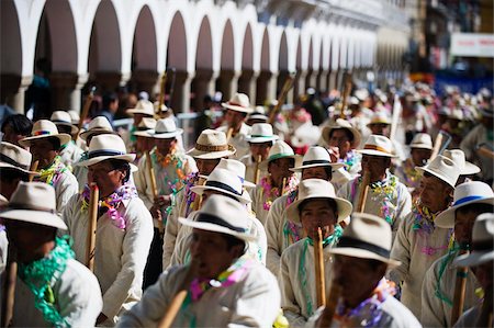 Musicians playing the flute at Anata Andina harvest festival, Carnival, Oruro, Bolivia, South America Stock Photo - Rights-Managed, Code: 841-05782794