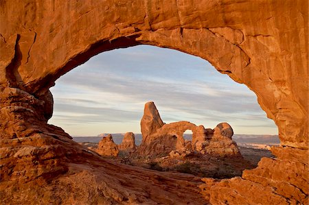 rock arch utah - Turret Arch through North Window at dawn, Arches National Park, Utah, United States of America, North America Stock Photo - Rights-Managed, Code: 841-05783680