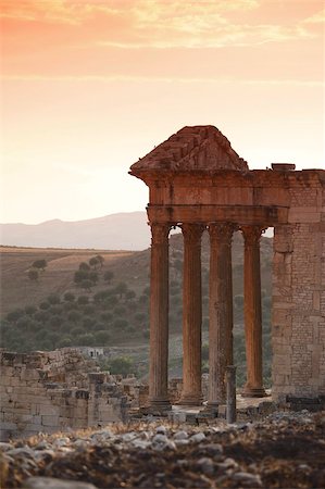 The Capitol at sunset in the Roman ruins, Dougga Archaeological Site, UNESCO World Heritage Site, Tunisia, North Africa, Africa Stock Photo - Rights-Managed, Code: 841-05794591