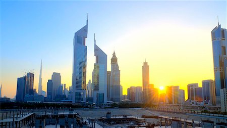 skyscraper dubai - Sheikh Zayed Road with Emirates Towers in centre, Dubai, United Arab Emirates, Middle East Stock Photo - Rights-Managed, Code: 841-05795781