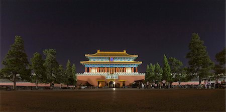 Night view of the colorful north entrance gate to The Forbidden City, Beijing, China, Asia Stock Photo - Rights-Managed, Code: 841-05796108