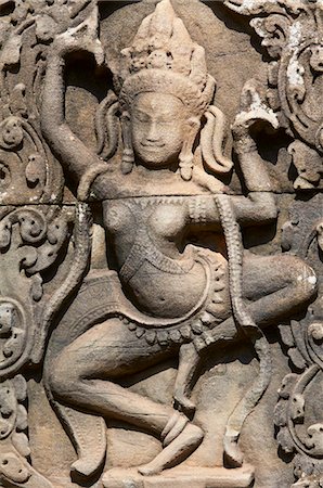 Detail of Apsara relief sculpture, Bayon temple, dating from the 13th century, Angkor, UNESCO World Heritage Site, Siem Reap, Cambodia, Indochina, Southeast Asia, Asia Stock Photo - Rights-Managed, Code: 841-05796538