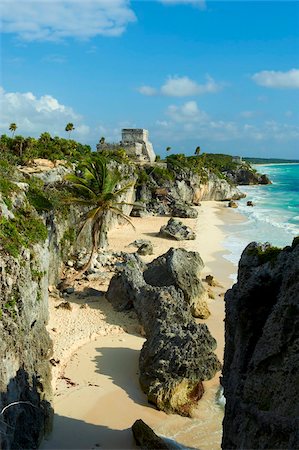 seaside ruin - Tulum beach and El Castillo temple at ancient Mayan site of Tulum, Tulum, Quintana Roo, Mexico, North America Stock Photo - Rights-Managed, Code: 841-05796615