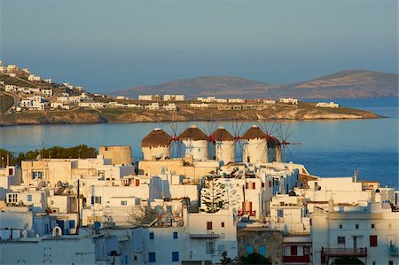 Five windmills (Kato Mili), old harbour, Mykonos town, Chora, Mykonos Island, Cyclades, Greek Islands, Greece, Europe Stock Photo - Rights-Managed, Code: 841-05796758