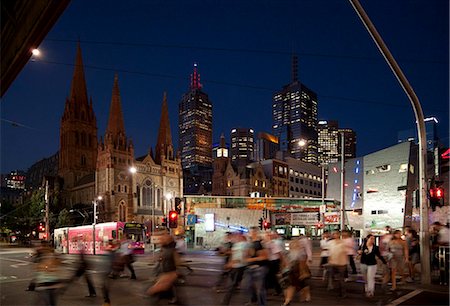 St. Paul's Cathedral and Federation Square at night, Melbourne, Victoria, Australia, Pacific Stock Photo - Rights-Managed, Code: 841-05846106