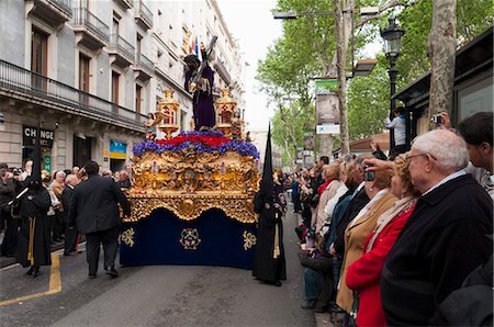 semana santa - Holy Week Procession, La Rambla, Barcelona, Catalonia, Spain, Europe Stock Photo - Rights-Managed, Code: 841-05846189