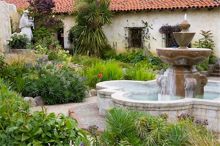 Fountain at Mission San Carlos Borromeo, Carmel-By-The-Sea, Monterey County, California, United States of America, North America Stock Photo - Rights-Managed, Code: 841-05846287