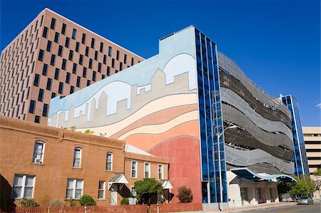 Bâtiments sur Silver Avenue, Albuquerque, Nouveau-Mexique, États-Unis d'Amérique, l'Amérique du Nord Photographie de stock - Rights-Managed, Code: 841-05846325