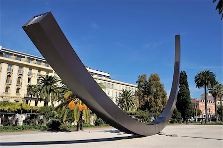 Arc de 115.5 Degrees by Bernar Venet and Albert 1st Gardens, Nice, Alpes Maritimes, Provence, Cote d'Azur, French Riviera, France, Europe Stock Photo - Rights-Managed, Code: 841-05846382