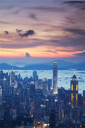 Skyline de Hong Kong Island au coucher du soleil, Hong Kong, Chine, Asie Photographie de stock - Rights-Managed, Code: 841-05846443