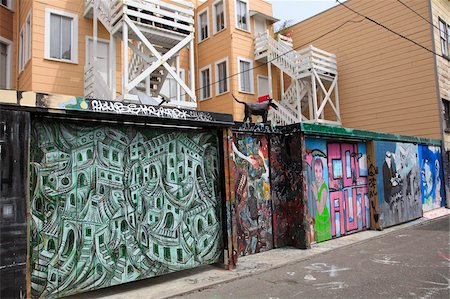Murals, Clarion Alley, Mission District, Mission, San Francisco, California, United States of America, North America Foto de stock - Con derechos protegidos, Código: 841-05846672