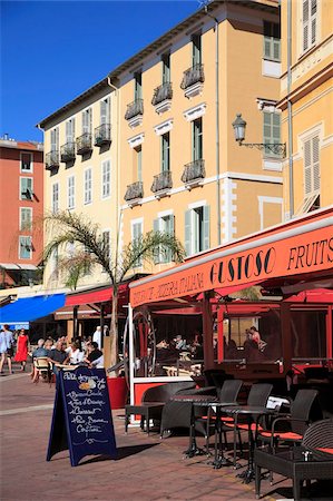 french riviera travel - Cafe, Cours Saleya, Old Town, Nice, Alpes Maritimes, Provence, Cote d'Azur, French Riviera, France, Europe Stock Photo - Rights-Managed, Code: 841-05846753