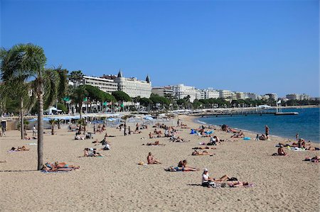france beach sunbathing - Beach, La Croisette, Cannes, Alpes Maritimes, Provence, Cote d'Azur, French Riviera, France, Mediterranean, Europe Stock Photo - Rights-Managed, Code: 841-05846812