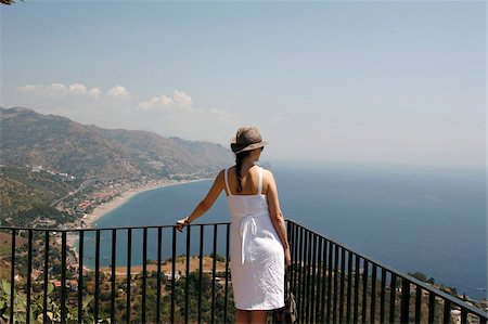 Woman looking at Taormina Bay, Taormina, Sicily, Italy, Mediterranean, Europe Stock Photo - Rights-Managed, Code: 841-05846870