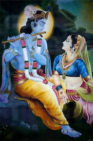 pintura (obra de arte) - Picture of Hindu gods Krishna and Rada, India, Asia Foto de stock - Con derechos protegidos, Código: 841-05846905