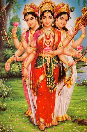 Picture of Hindu goddesses Parvati, Lakshmi and Saraswati, India, Asia Foto de stock - Con derechos protegidos, Código: 841-05846903