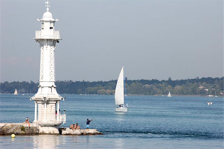 Leman Lake lighthouse, Lake Geneva, Geneva, Switzerland, Europe Foto de stock - Con derechos protegidos, Código: 841-05846946