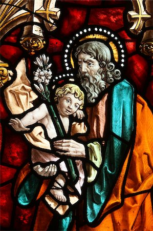 stained glass window close up - Joseph and Jesus, stained glass, San Jeronimo's church, Madrid, Spain, Europe Stock Photo - Rights-Managed, Code: 841-05847033