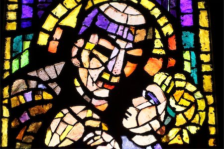 stained glass window close up - Stained glass by Alexandre Cingria of St. Anthony of Padua, Notre-Dame des Alpes church, Le Fayet, Haute-Savoie, France, Europe Stock Photo - Rights-Managed, Code: 841-05847046