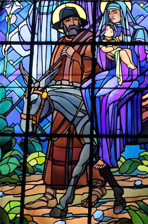 Stained glass by Raphael Lardeur of the Flight into Egypt, St. Joseph de Chedde church, Haute-Savoie, France, Europe Foto de stock - Con derechos protegidos, Código: 841-05847048
