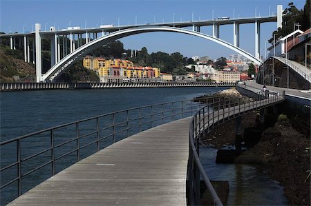 foot bridge and nobody - The Arrabida Bridge, designed by Edgar Cardoso, spans the River Douro between Vila Nova de Gaia and Porto, Douro, Portugal, Europe Stock Photo - Rights-Managed, Code: 841-05847213