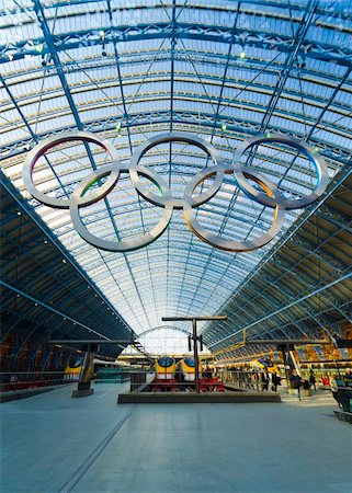 St. Pancras International Railway Station, Olympic Rings and Eurostar Trains, London, England, United Kingdom, Europe Stock Photo - Rights-Managed, Code: 841-05847339