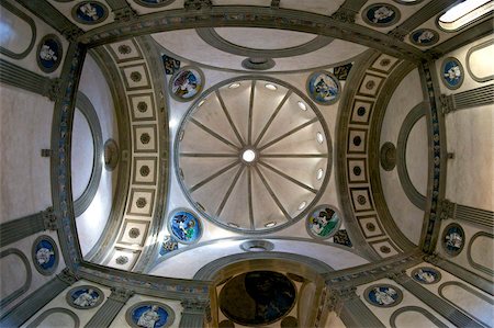 domed european - Cupola, Pazzi Chapel, designed by Brunelleschi, Santa Croce church, Florence, UNESCO World Heritage Site, Tuscany, Italy, Europe Stock Photo - Rights-Managed, Code: 841-05847392