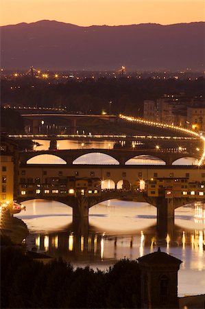 View of the Ponte Vecchio and River Arno in evening light from the Piazzale Michelangelo, Florence, UNESCO World Heritage Site, Tuscany, Italy, Europe Stock Photo - Rights-Managed, Code: 841-05847404