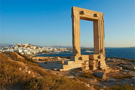 Gateway, Temple of Apollo, at the archaeological site, with the chora behind, Naxos, Cyclades Islands, Greek Islands, Aegean Sea, Greece, Europe Stock Photo - Rights-Managed, Code: 841-05847539