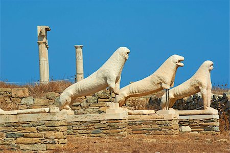 Statuen auf dem Löwen Terrasse, Delos, UNESCO Weltkulturerbe, Kykladen, griechische Inseln, Griechenland, Europa Stockbilder - Lizenzpflichtiges, Bildnummer: 841-05847562