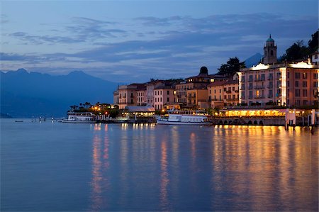 ferry dock - Promenade and lake at dusk, Bellagio, Lake Como, Lombardy, Italian Lakes, Italy, Europe Stock Photo - Rights-Managed, Code: 841-05847844