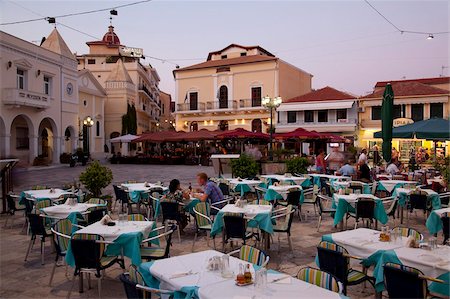 Restaurants at dusk, St. Markos Square, Zakynthos Town, Zakynthos, Ionian Islands, Greek Islands, Greece, Europe Stock Photo - Rights-Managed, Code: 841-05848269