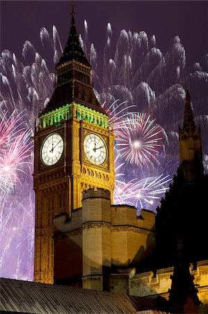 european clock - New Year fireworks and Big Ben, Houses of Parliament, Westminster, London, England, United Kingdom, Europe Stock Photo - Rights-Managed, Code: 841-05848354