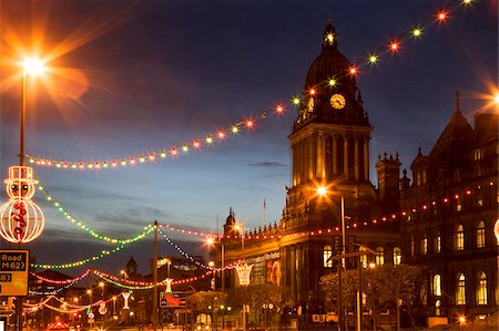 Town Hall and Christmas lights on The Headrow, Leeds, West Yorkshire, Yorkshire, England, United Kingdom, Europe Stock Photo - Rights-Managed, Code: 841-05848469