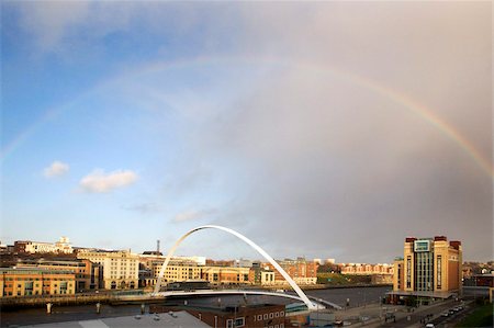 foot bridge and nobody - Rainbow over the Millennium Bridge, Gateshead, Tyne and Wear, England, United Kingdom, Europe Stock Photo - Rights-Managed, Code: 841-05848507