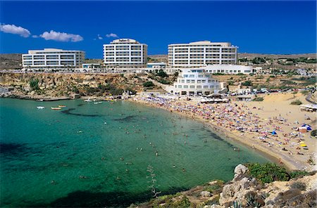 seaside hotels building - Sandy beach with Radisson SAS Hotel, Golden Bay, Malta, Mediterranean, Europe Stock Photo - Rights-Managed, Code: 841-05848569