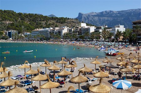 port de soller - View over beach, Port de Soller, Mallorca (Majorca), Balearic Islands, Spain, Mediterranean, Europe Foto de stock - Con derechos protegidos, Código: 841-05848693