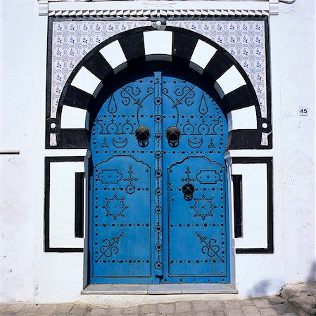 elaborate - Traditional Tunisian doorway, Sidi Bou Said, Tunisia, North Africa, Africa Stock Photo - Rights-Managed, Code: 841-05848770