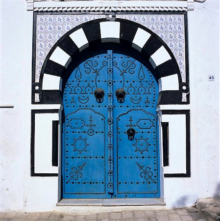 Traditional Tunisian doorway, Sidi Bou Said, Tunisia, North Africa, Africa Stock Photo - Rights-Managed, Code: 841-05848770